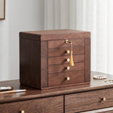 Homruilink Black Walnut Wooden Jewelry Box, Wood Jewelry Organizer with 2 Side Doors Mirror Lockable Classical Style for Watch Necklace Ring Earring Storage Valentines Day Gifts for Her-5 Layer