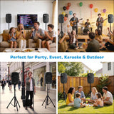 NBVOICE NBVPPS210DSP 10" 600W Professional Powered PA System with 99DSP Tech, 48V Phantom Power,8-Channel Mixer & Bluetooth 5.3,Tripods Included for DJ/Outdoor Events