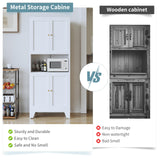XIUSVON 69" Tall Metal Pantry Cabinet with Microwave Stand,Microwave Storage Cabinet with 4 Doors & 3 Adjustable Shelves for Kitchen (4doors-White, 13.78" D x 27.54" W x 68.9" H)