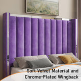 Jocisland King Size Upholstered Bed Frame with 58" Tall Headboard, Purple