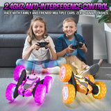 Hamdol Remote Control Car for Kids, Stunt RC Cars with Cool Wheel Lights, Double-Sided Driving, 360-degree Rotation Boys & Girls Toys for Ages 6 7 8 9 10-12 Kids, Valentines, Birthday Idea
