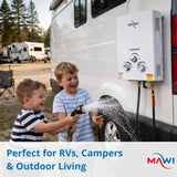 Tankless water heater Gas Propane 1.6GPM VENT FREE 41000 BTU Portable hot water Heater Great for RV & Home outdoors installation - On demand Instant hot water supply - Calentador de agua de Gas White