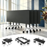 Modern Conference Table with Wheel,Modular Wooden Folding Conference Room Tables for 1-30 Person,Flip Top Meeting Training Table,for Office Seminar Dynamic Commercial Event Classroom(4,Black,47.2in)