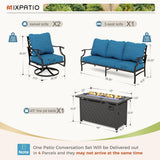 MIXPATIO 4-Piece Metal Patio Conversation Set, Fire Pit Table, 50,000 BTU