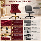 Wine Red Velvet Vanity Chair with Wheels, Armless Home Office Desk Chairs