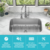 KRAUS Premier 32 3/8 inch Undermount Single Bowl 18-Gauge Stainless Steel Kitchen Sink with Bottom Grid and Strainer, KBU44