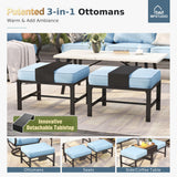 MFSTUDIO 5 Piece Metal Patio Furniture Set with Blue Cushions