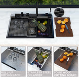 33x22 Inch Drop In Workstation Kitchen Sink - Multifunction 16 Gauge Stainless Steel Kitchen Sinks, Smart Digital Display Waterfall Chef Sinks with Pull-down Faucet & Multiple Accessories