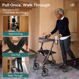 StepPilot Zero Wobble Rollator Walker with Seat for Seniors, 350lb Capacity, 18" Extra Wide Seat, 8" Wheels & Dual Brake, One-Hand Folds to 9.6", 7-Level Handle Adjustable, Cup Holder & Cane Clip