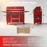 RENDGO LPG 4 Cast Burners Outdoor Kitchen Grill Island, 99,000 BTU, Red Painting