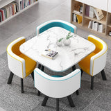 Square Dining Table and Chair Set 4, Office Reception Conference Table with Chairs, Small Kitchen Club Table in Blue Yellow White