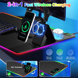 RGB Gaming Mouse Pad with Magnetic Wireless Charging & Foldable Phone Stand