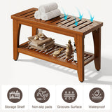 Jekruiet 30" Premium Solid Teak Shower Bench with Storage Shelf - 450 lbs Capacity, Waterproof & Non-Slip Seat for Bathroom, Poolside, Spa