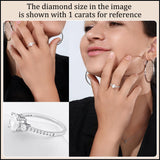 ALLORYA 10K Solid White Gold Three Stone Anniversary Ring for Women with 0.75 ctw,Oval (0.50 ct) & Round (0.25 ct) Lab-Grown White Diamond, Size 7