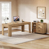63" L Shaped Desk with Storage, Executive Office Desk with Rolling File Cabinet Combo