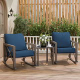 Outdoor Rocking Bistro Set, Patio Chairs Set of 2 with Coffee Table, Blue