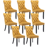 MOOLSUN Velvet Dining Chairs Set of 8, High Back Side Chairs, Modern Padded High-End Tufted Upholstered Chairs with Button-Tufted Back & Rear Pull Tabs, Solid Wood Legs E-Gold(Solid Wood Legs)