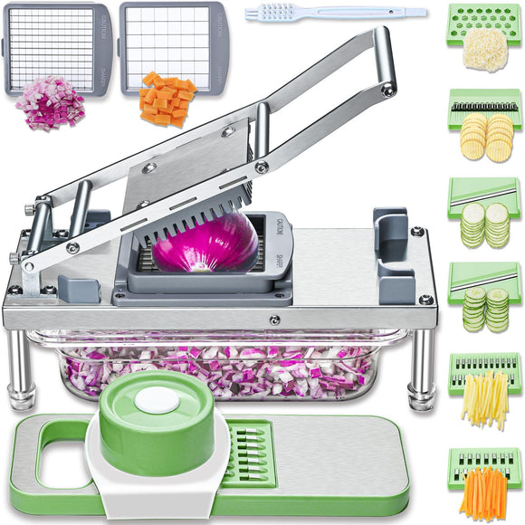 Veggie Chopper With 8 Blades, Onion Chopper with Container, Pro All-in-1 Food Chopper Vegetable Cutter, Grater, Dicer goldtree