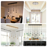 VINLUZ 6-Light Crystal Modern Chandelier, Dimmable LED Bubble Raindrop Rectangle Black Pendant Lighting Fixture, Luxury Elegant Adjustable Spiral Ceiling Light for Staircase Foyer Entryway