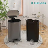 SolaceCove 8 Gallon Kitchen Trash Can,Stainless Steel Garbage Can with Soft Close lid for Small Spaces,Pedal Fingerprint Proof Trash Bin
