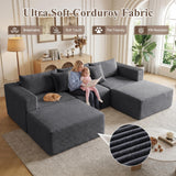 Boneless Couches for Living Room - 110" U Shaped Modular Sectional Sofa with Ottoman Oversized Deep Seat Corduroy No Assembly Memory Foam Cloud Big Comfy Convertible Floor Couch (Grey)