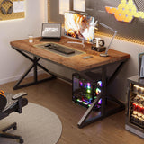 Wooden Metal Executive Pc Computer Desk Table, Wood Student Gaming Study Computer Table for Bedroom Living Room