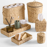 Best Choice Products 6PC Bathroom Accessories Set, Vanity Trays, qtip Canister, Square Tissue Box Cover, Small Wicker Trash Can, Toilet Paper Basket, Storage Organizer, Water Hyacinth - Natural