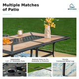 MFSTUDIO 7 PCS Patio Dining Set, Wood-Look Table & Blue Swivel Chairs