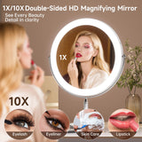 DEXHOM Professional 8" Large Lighted Makeup Mirror with Brighter Lights, 1X/10X True HD Magnifying Mirror with 3 Color Dimmable Lights, 92 Shadowless LEDs, 360°Swivel Seamless Vanity Mirror, Chrome