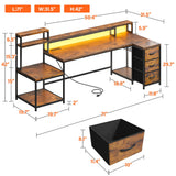 EnHomee 71" L Shaped Computer Desk with 3 Drawers & Hutch,Reversible Gaming Desk with LED Lights & Power Outlet,Home Office
