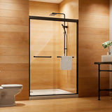 AMAPO Shower Door Double Sliding 48in.W x 72in.H Semi-Frameless Shower Doors,1/4 inch Clear Tempered Glass Door for Walk-in Shower, Black
