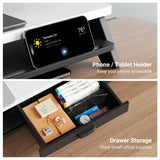 AFOOYO Dual Monitor Stand Riser,LED 2-Tier 39.3 Inch Computer Monitor Stand for 2 Monitors,Office Desktop Organizer with Storage Drawer and Phone Holder for Laptop,PC,Computer,Printer,White