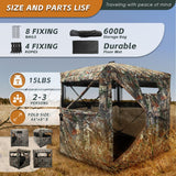 FUNHORUN Hunting Blind with Floor Mat, 360 Degree See Through Ground Blind for Deer Hunting, 2-3 Person Pop-up Hunting Deer Blind, Turkey Blind. FUNHORUN