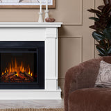 Real Flame Silverton 48” Electric Fireplace with Mantel for Living Room or Bedroom, Replaceable Fireplace Insert Heater, Realistic Log and Flame Effect, Remote Control, Timer, White