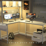 Dowinx 67” L-Shaped Gaming Desk with Pegboard & Drawers, Reversible Computer Desk with RGB Lights & Power Outlets