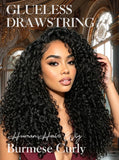 Juvid Burmese Curly Wig Human Hair 250% Density Glueless Drawstring 32 Inch