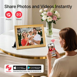 Frameo 10.1 Inch WiFi Digital Picture Frame, 1280x800 HD IPS Touch Screen Photo Frame Electronic, 32GB Storage, Auto-Rotate, Wall Mounted, Share Photos/Videos Instantly from Anywhere - Gold