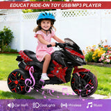 12V Electric Kids Motorcycle for 3-8 Year Old Boys Girls, 3-Wheel Ride-On Toy Motorbike with Lighting Wheels, Music Player (Connect with Phone) and Hand Drive (RED)