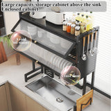 Dish Drying Rack With Cover Over And Drain Board The Sink Dish Drying Rack 3 Tier Space-Saving Dish Drying Rack With Chopstick Tube And Cutting Board Rack For Plates, Bowls, And Pots(Black,85cm)