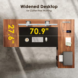 AODK 71 Inch L Shaped Executive Desk with Storage, Walnut+ Black