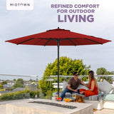 Midtown Umbrellas Push & Pop 10 Ft Patio Umbrellas with Push & Pop Mechanism, Fiberglass Ribs & Sunbrella Fabric – Outdoor Umbrella for Deck, Pool, Cafés and Hotels – Red Canopy, Black Pole