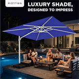 Midtown Umbrellas 10x10 Ft Outdoor Cantilever Patio Umbrella w/Sunbrella Chartres Silk Fabric - Tilt 360° Rotate Offset Patio, Deck Patio, Backyard & Garden - Silver Frame