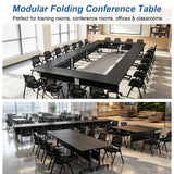 QXYXSM Folding Conference Table, Conference Room Table with Modesty Panel, Flip Top Mobile Training Table, Modular Rolling Meeting Tables for Training Room, Seminar(6, Deep Iron Gray, 47.2in