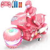 Remote Control Motorcycle for Girls with RGB Wheels Lights, RC Motorbike Toy, 360° Rotations, 55 Min Play, Stunt Motocross with Rider, 2.4Ghz RC Dirt Bike Birthday Xmas for Girls 4-12 (Pink)
