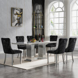 Maotifeys White Marble Dining Table for 6 Modern Luxury Faux Marble Kitchen Table for 4-6,68" Large Dining Room Tables with Columnar-Shape Silver Stainless Steel Base