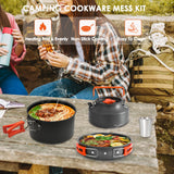 20Pcs Camping Cookware Mess Kit, Non-Stick Lightweight Camping Pots and Pans JUSFANE