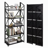 WOTMO 5 Tier Folding Bookshelf, No Assembly Foldable Storage Shelves, Black