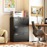 LISSIMO Metal Lateral 3 Drawer File Cabinet, Wide Filing Cabinet with Lock for Home Office Organization Hanging Files Letter/Legal/F4/A4 Size (Black, Assembly Required)