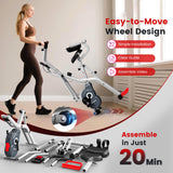Foldable Exercise Bike with Elliptical Mode, 8-Level Magnetic Resistance Stationary Bike for Home, Quiet Indoor Fitness Bike for Cardio & Rehab Training, Adjustable Seat & Handlebar, 300LBS Capacity