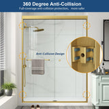 Double Sliding Shower Door 61-66" W x 72" H with Nano Anti-Explosion Safety Film, 1/4" (6mm) Tempered Glass Semi-Frameless Bypass Bathroom Shower Glass Doors,Brushed Gold